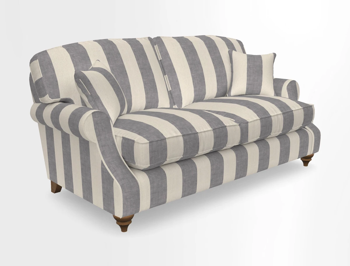 St Mawes 3 Seater Sofa in RHS Collection Gertrude Jekyll Trailing Vine Green-With-Scatters in Linwood Omega Velvet Hunter Green