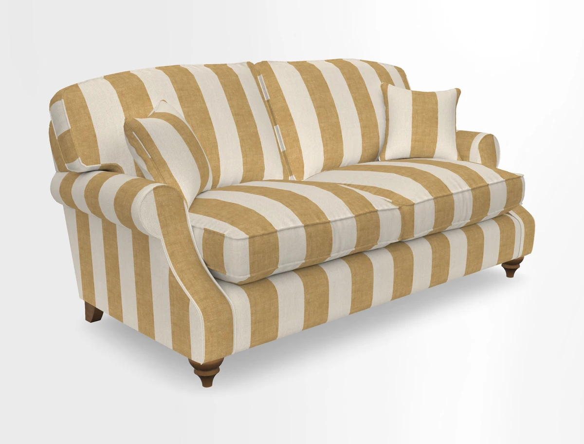 St Mawes 3 Seater Sofa in RHS Collection Gertrude Jekyll Trailing Vine Green-With-Scatters in Linwood Omega Velvet Hunter Green
