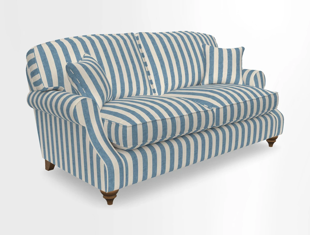 St Mawes 3 Seater Sofa in RHS Collection Gertrude Jekyll Trailing Vine Green-With-Scatters in Linwood Omega Velvet Hunter Green