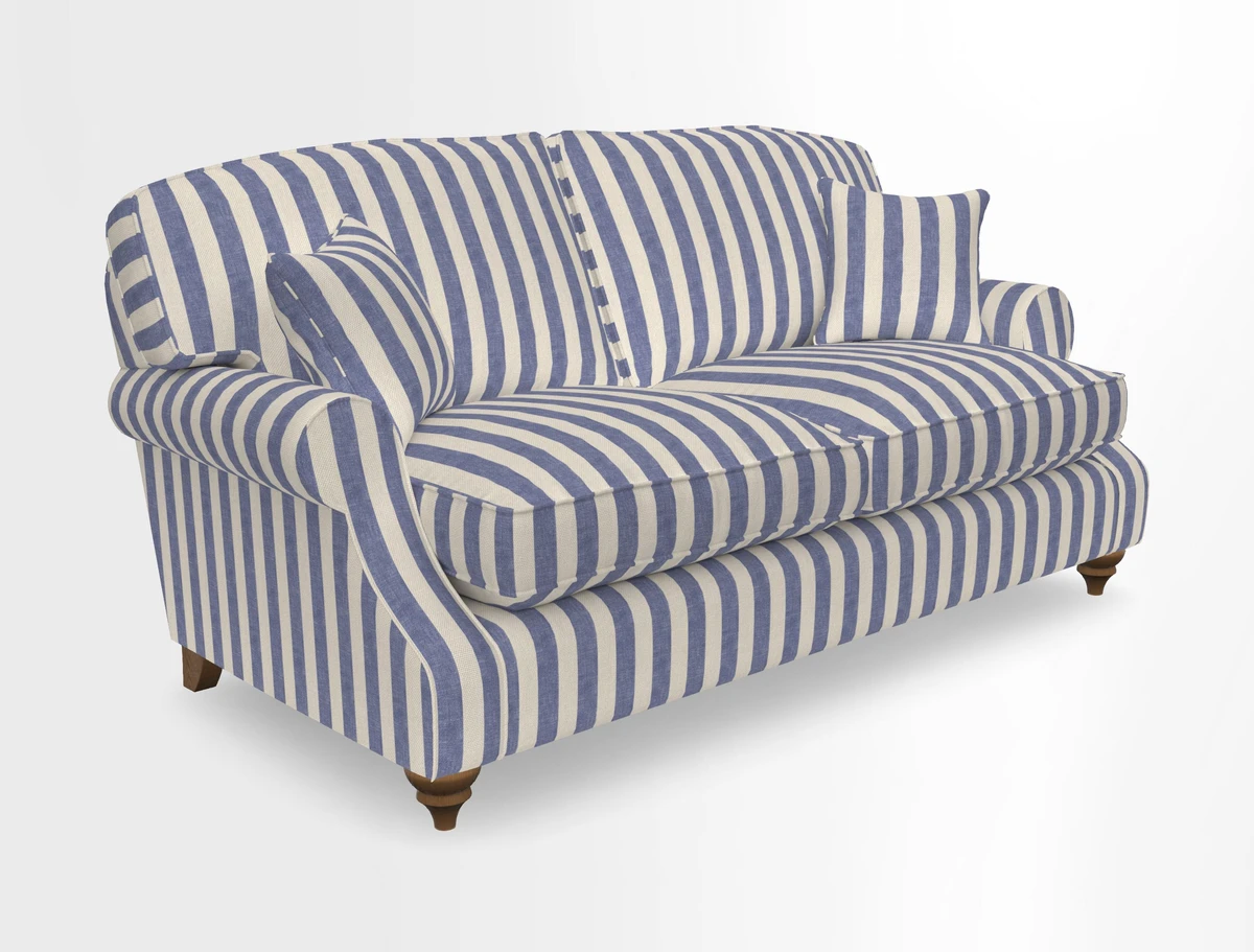 St Mawes 3 Seater Sofa in RHS Collection Gertrude Jekyll Trailing Vine Green-With-Scatters in Linwood Omega Velvet Hunter Green