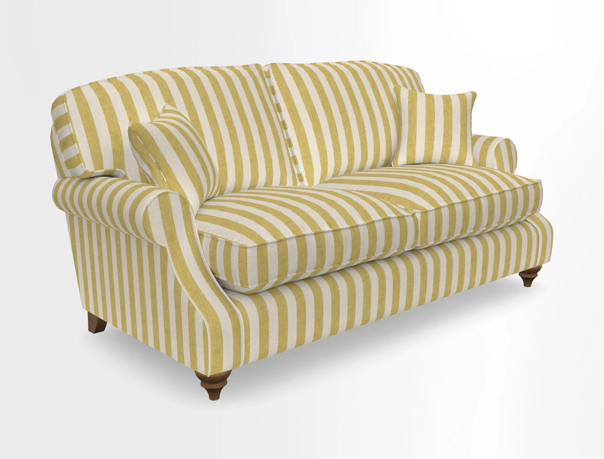 St Mawes 3 Seater Sofa in RHS Collection Gertrude Jekyll Trailing Vine Green-With-Scatters in Linwood Omega Velvet Hunter Green