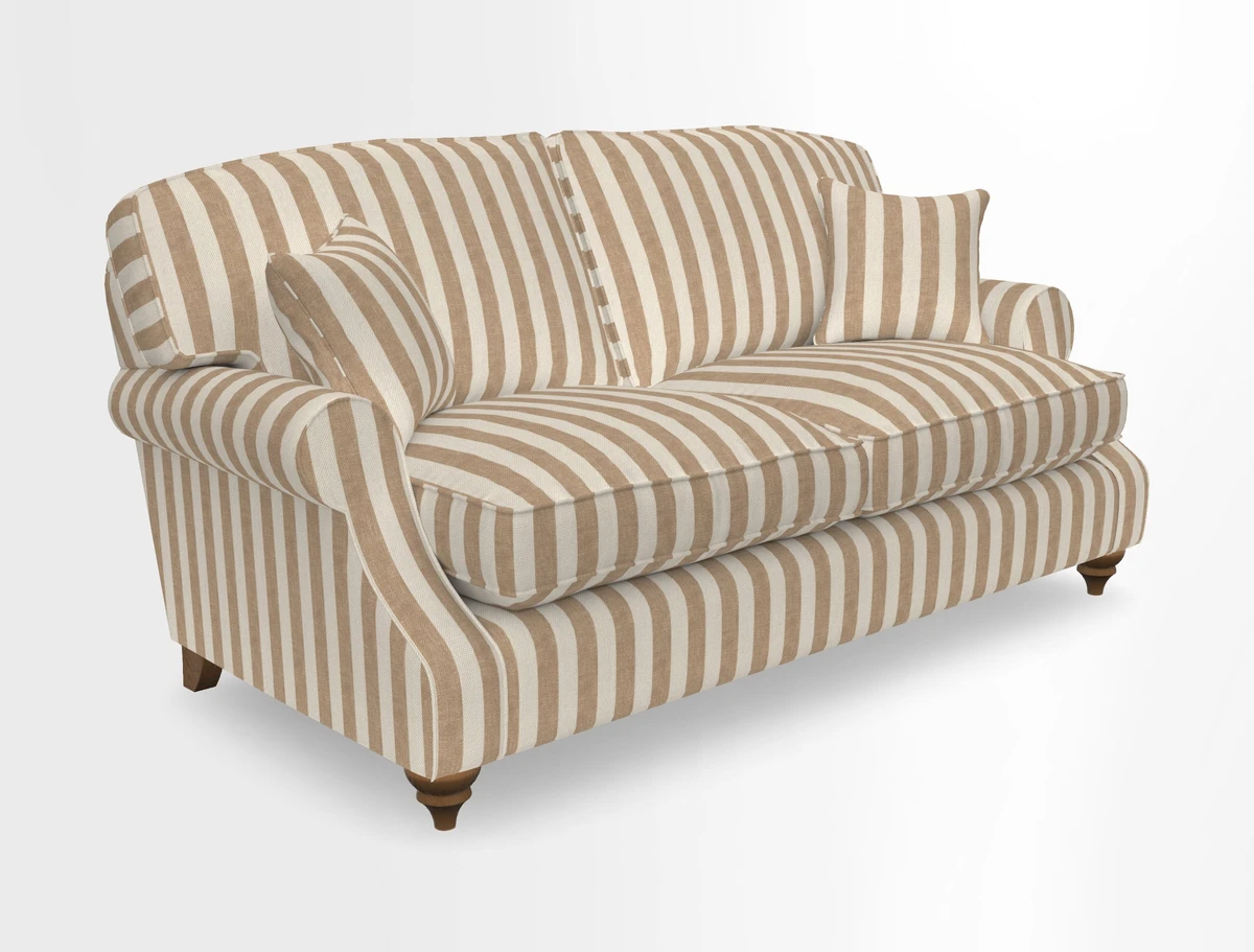 St Mawes 3 Seater Sofa in RHS Collection Gertrude Jekyll Trailing Vine Green-With-Scatters in Linwood Omega Velvet Hunter Green