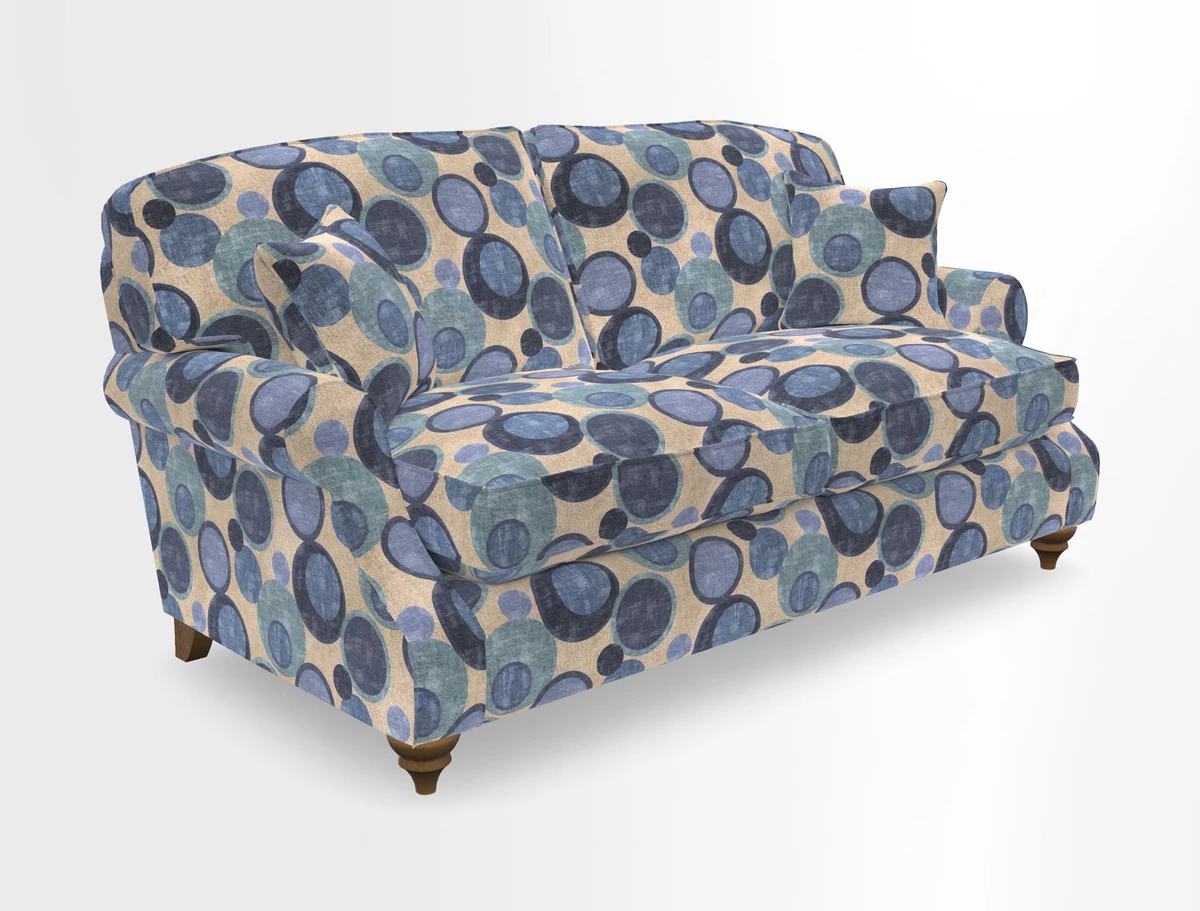 St Mawes 3 Seater Sofa in RHS Collection Gertrude Jekyll Trailing Vine Green-With-Scatters in Linwood Omega Velvet Hunter Green