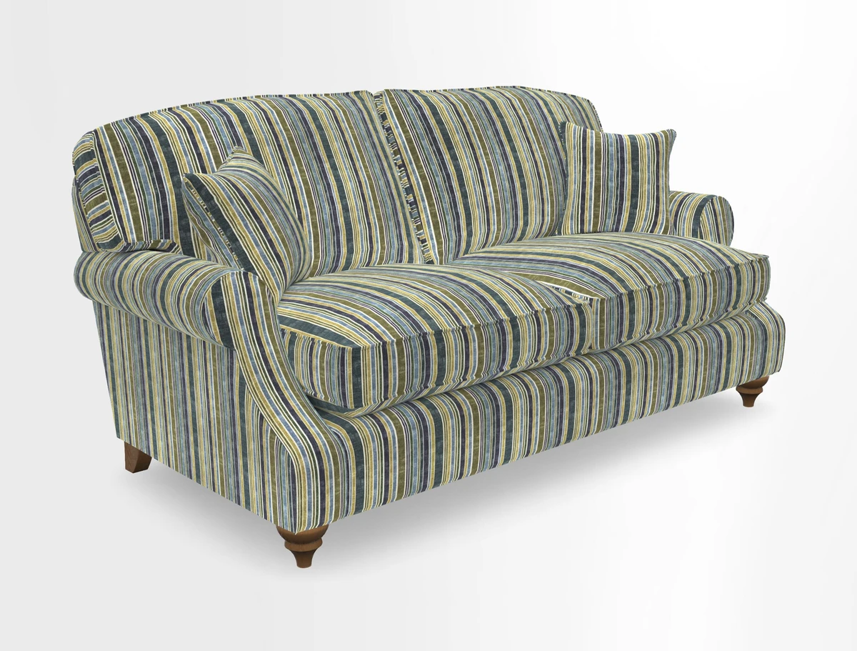St Mawes 3 Seater Sofa in RHS Collection Gertrude Jekyll Trailing Vine Green-With-Scatters in Linwood Omega Velvet Hunter Green