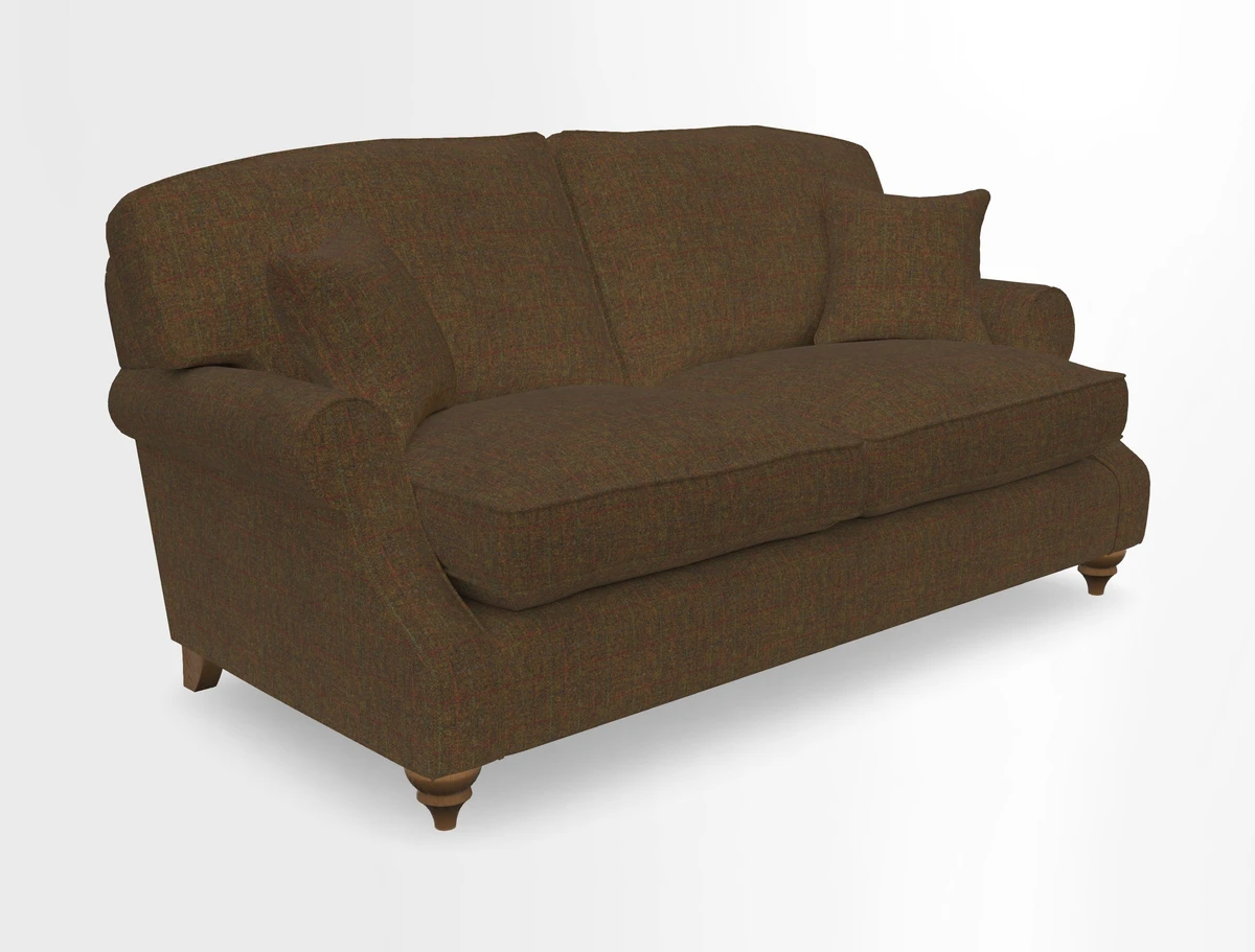 St Mawes 3 Seater Sofa in RHS Collection Gertrude Jekyll Trailing Vine Green-With-Scatters in Linwood Omega Velvet Hunter Green