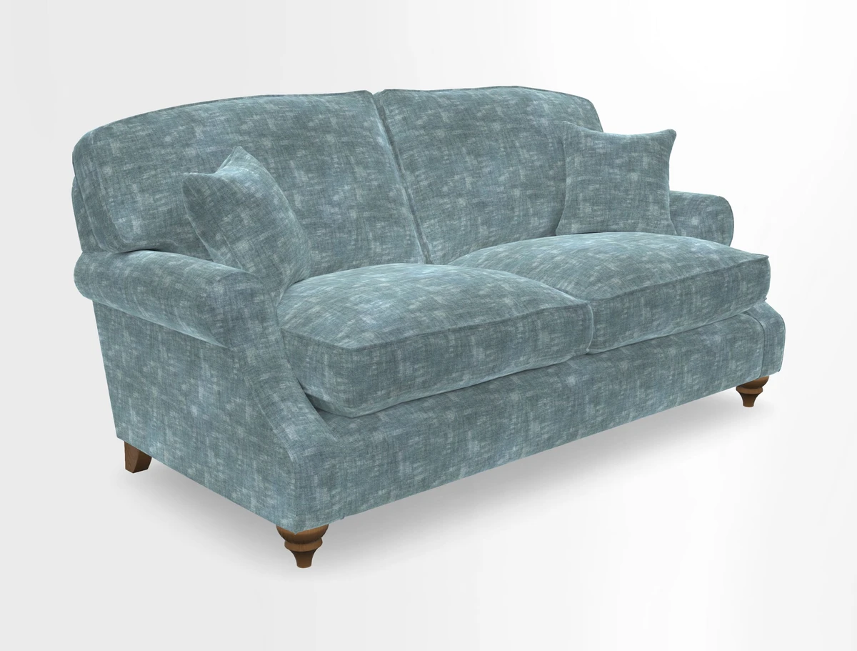 St Mawes 3 Seater Sofa in RHS Collection Gertrude Jekyll Trailing Vine Green-With-Scatters in Linwood Omega Velvet Hunter Green