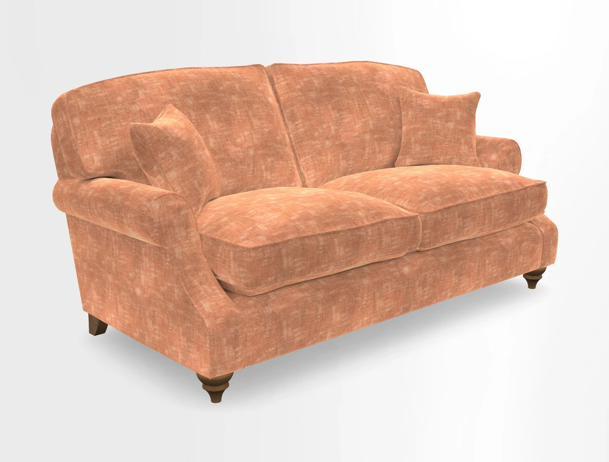 St Mawes 3 Seater Sofa in RHS Collection Gertrude Jekyll Trailing Vine Green-With-Scatters in Linwood Omega Velvet Hunter Green