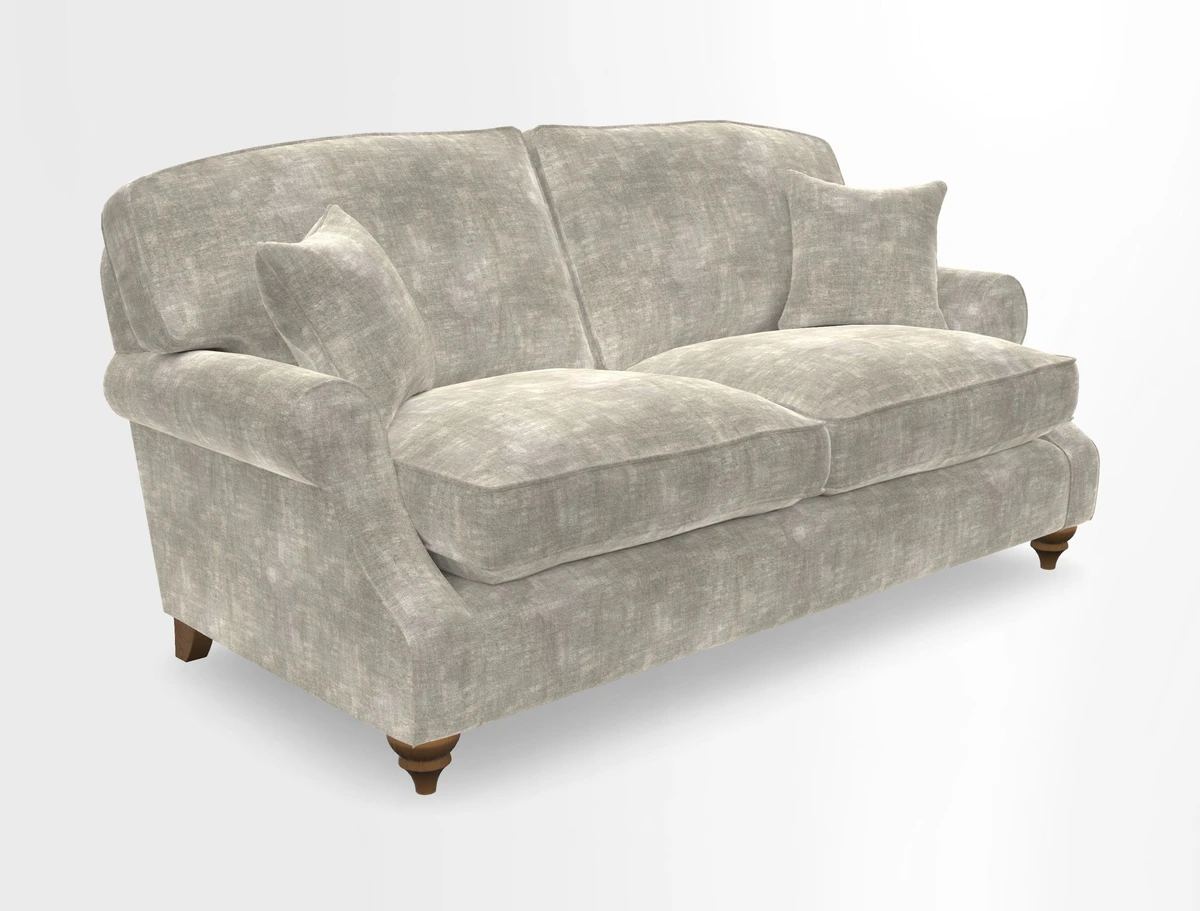 St Mawes 3 Seater Sofa in RHS Collection Gertrude Jekyll Trailing Vine Green-With-Scatters in Linwood Omega Velvet Hunter Green