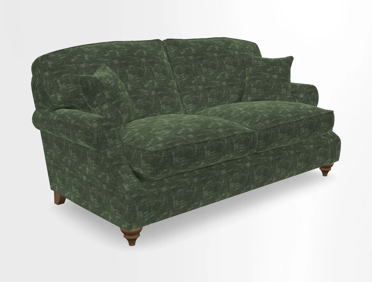 St Mawes 3 Seater Sofa in RHS Collection Gertrude Jekyll Trailing Vine Green-With-Scatters in Linwood Omega Velvet Hunter Green