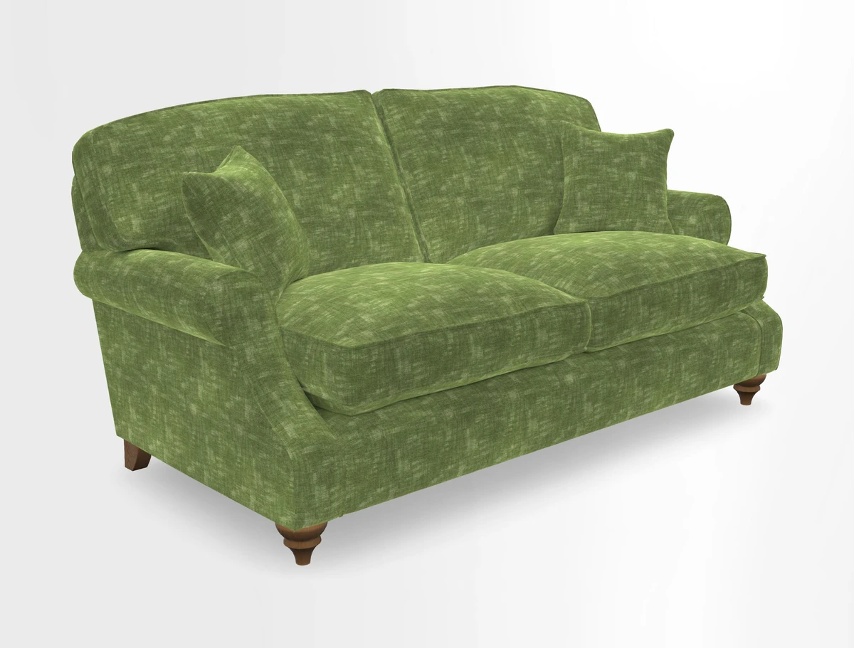St Mawes 3 Seater Sofa in RHS Collection Gertrude Jekyll Trailing Vine Green-With-Scatters in Linwood Omega Velvet Hunter Green