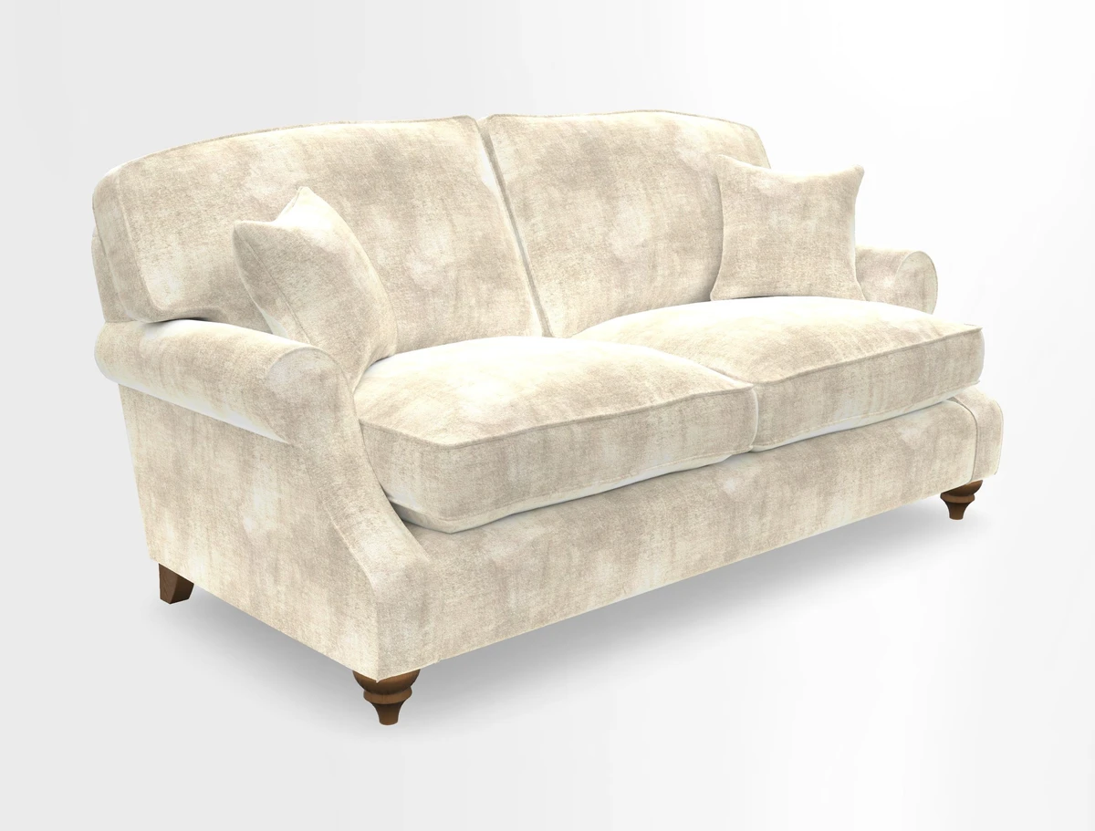 St Mawes 3 Seater Sofa in RHS Collection Gertrude Jekyll Trailing Vine Green-With-Scatters in Linwood Omega Velvet Hunter Green