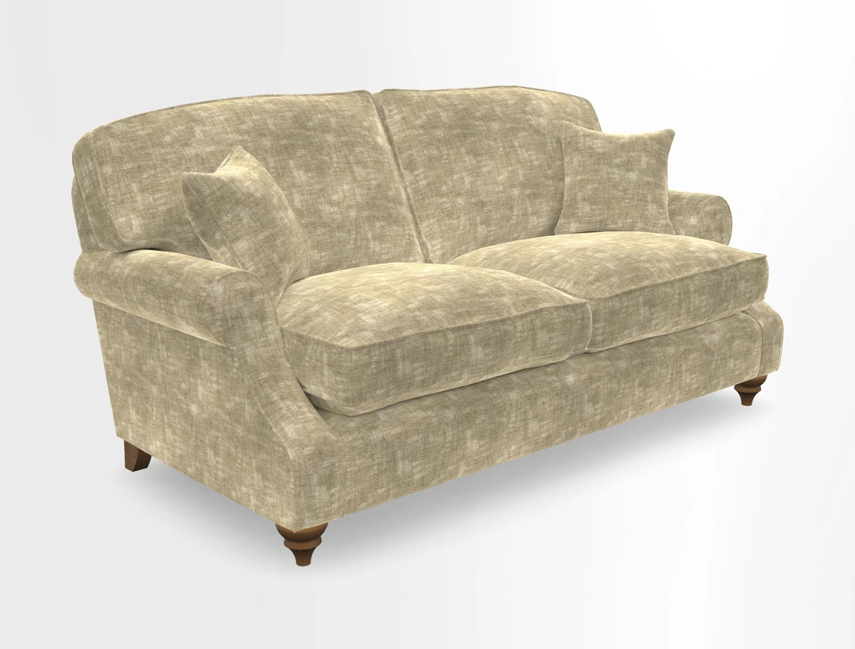 St Mawes 3 Seater Sofa in RHS Collection Gertrude Jekyll Trailing Vine Green-With-Scatters in Linwood Omega Velvet Hunter Green