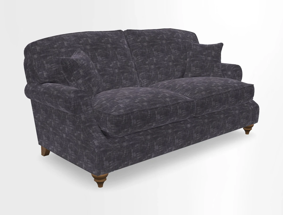 St Mawes 3 Seater Sofa in RHS Collection Gertrude Jekyll Trailing Vine Green-With-Scatters in Linwood Omega Velvet Hunter Green