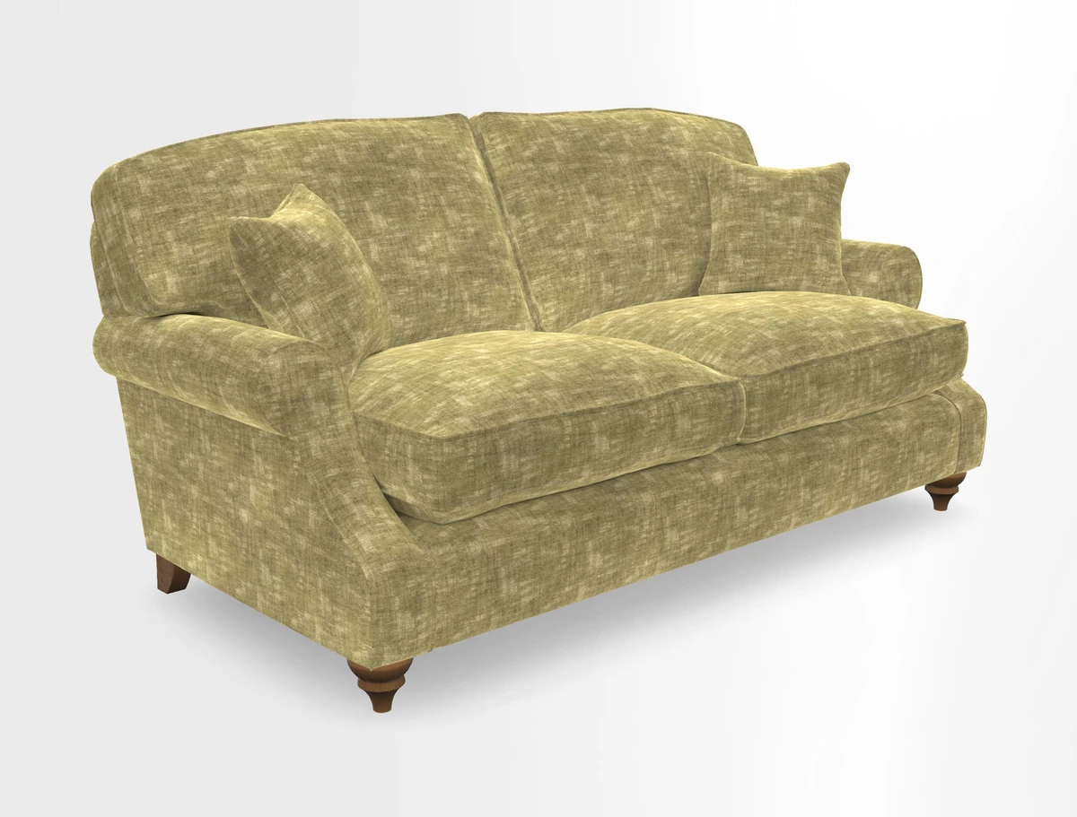St Mawes 3 Seater Sofa in RHS Collection Gertrude Jekyll Trailing Vine Green-With-Scatters in Linwood Omega Velvet Hunter Green