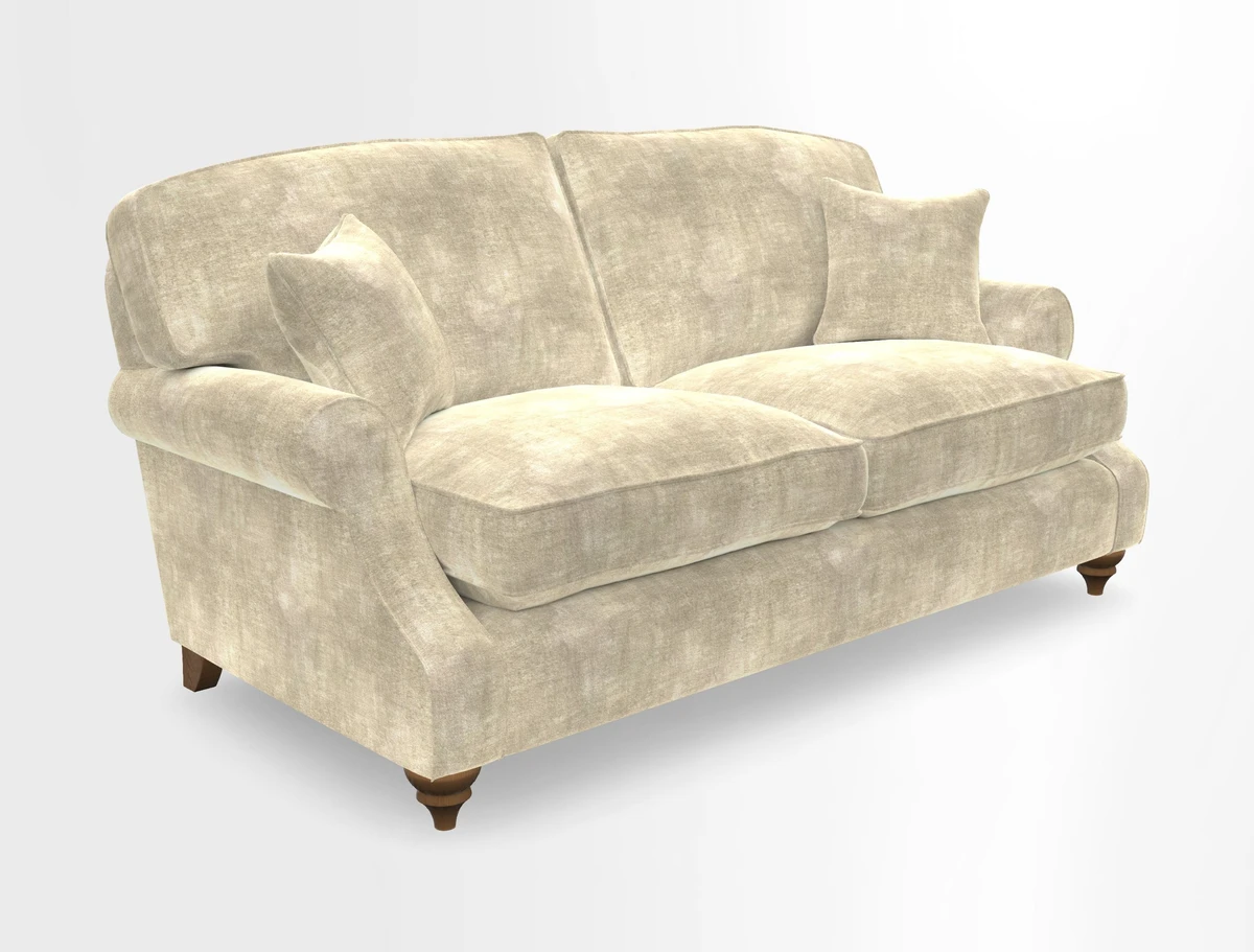 St Mawes 3 Seater Sofa in RHS Collection Gertrude Jekyll Trailing Vine Green-With-Scatters in Linwood Omega Velvet Hunter Green