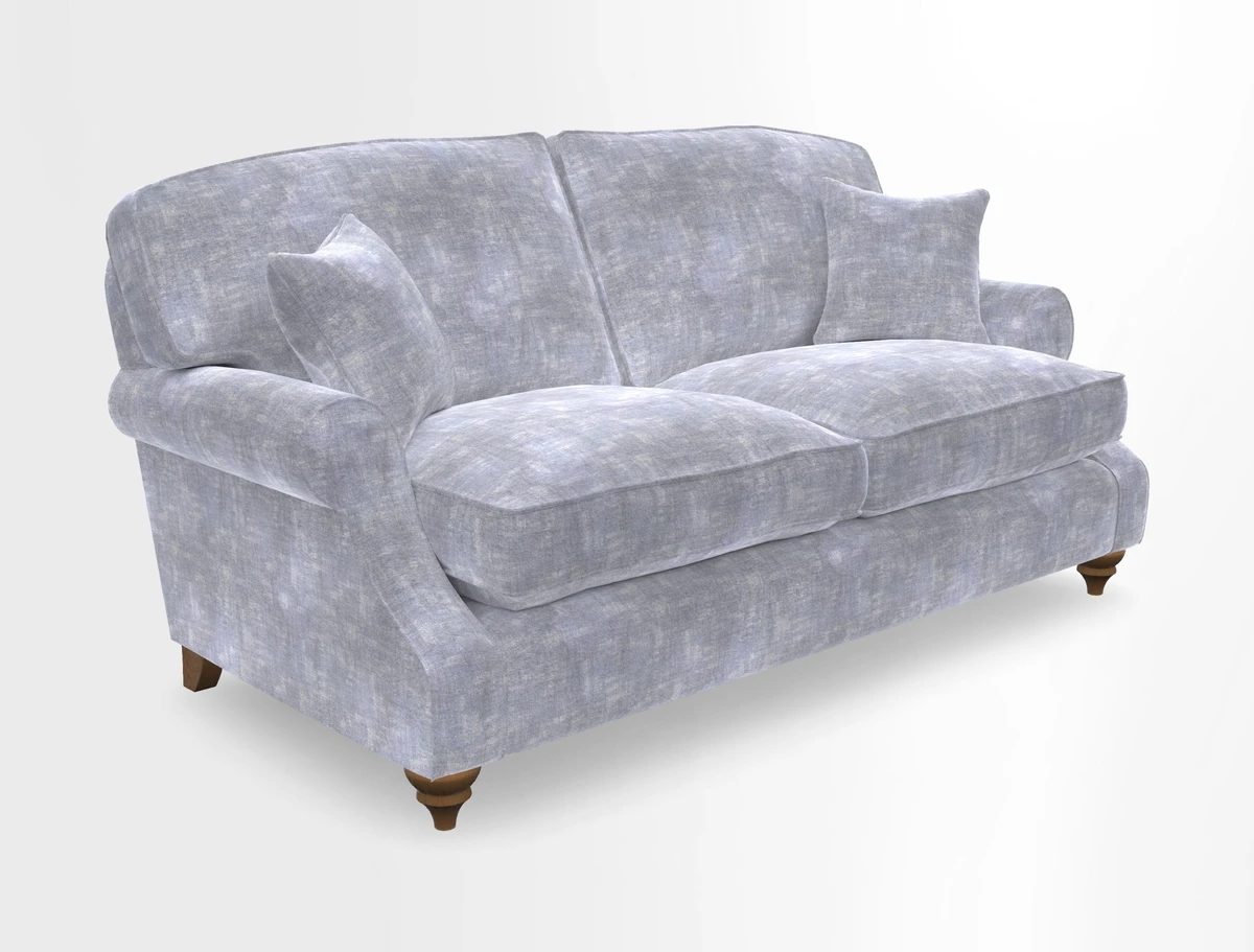 St Mawes 3 Seater Sofa in RHS Collection Gertrude Jekyll Trailing Vine Green-With-Scatters in Linwood Omega Velvet Hunter Green