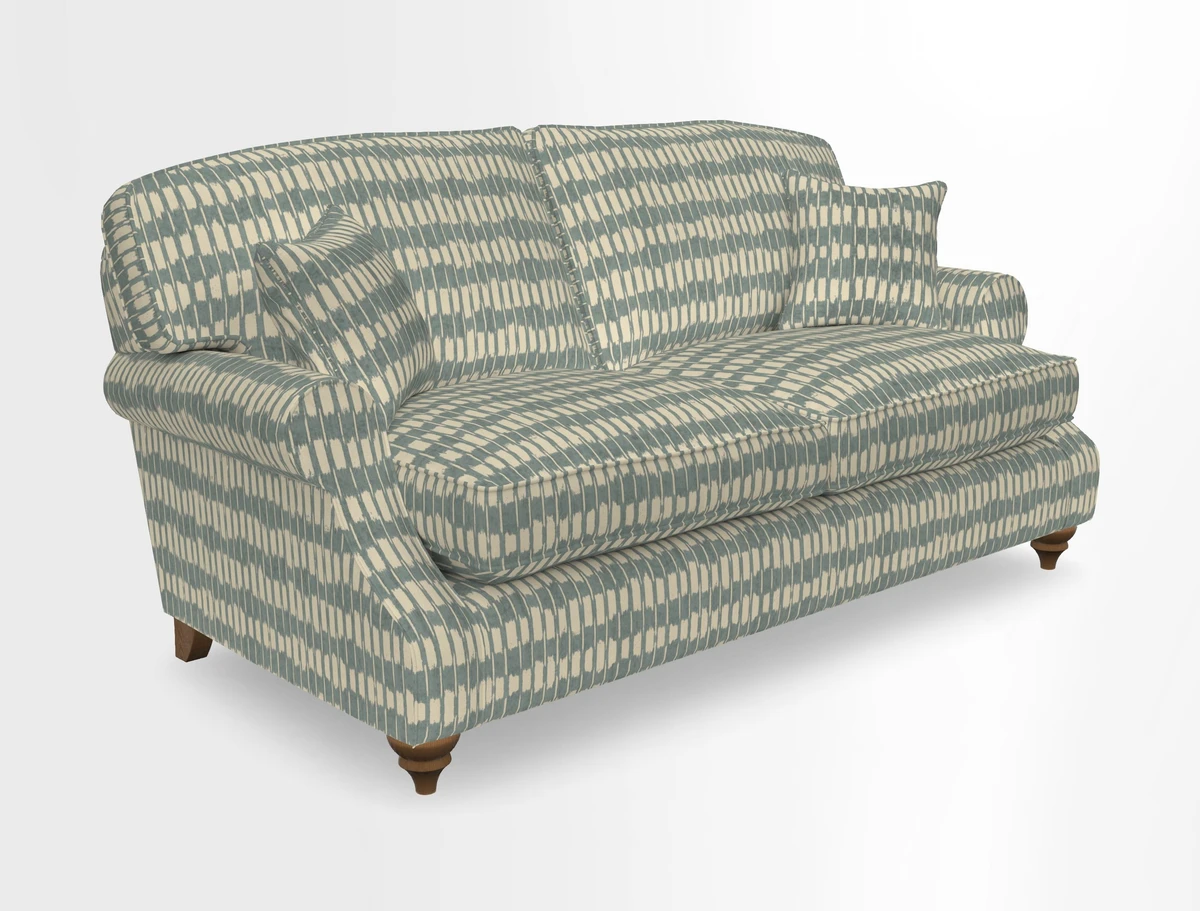 St Mawes 3 Seater Sofa in RHS Collection Gertrude Jekyll Trailing Vine Green-With-Scatters in Linwood Omega Velvet Hunter Green