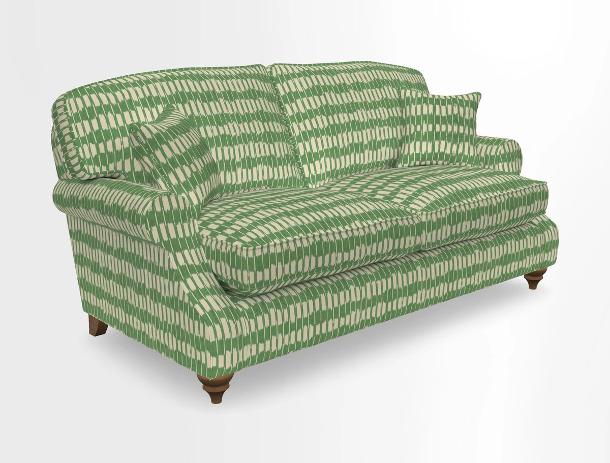 St Mawes 3 Seater Sofa in RHS Collection Gertrude Jekyll Trailing Vine Green-With-Scatters in Linwood Omega Velvet Hunter Green