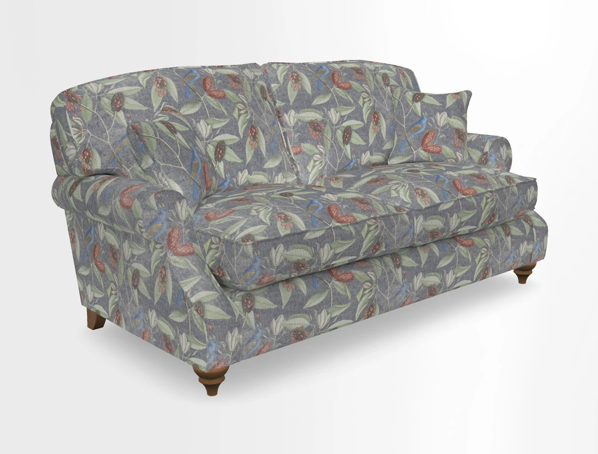 St Mawes 3 Seater Sofa in RHS Collection Gertrude Jekyll Trailing Vine Green-With-Scatters in Linwood Omega Velvet Hunter Green