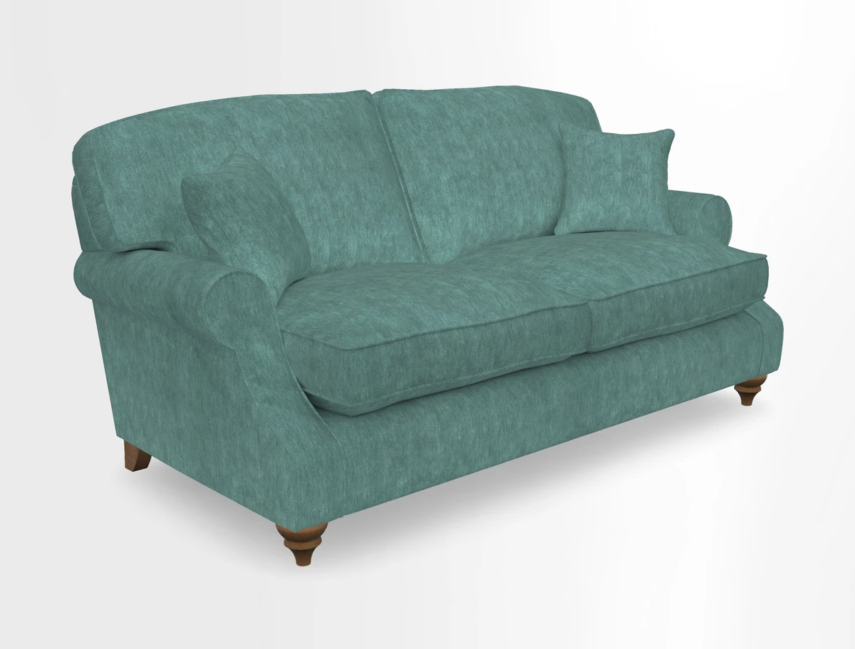 St Mawes 3 Seater Sofa in RHS Collection Gertrude Jekyll Trailing Vine Green-With-Scatters in Linwood Omega Velvet Hunter Green
