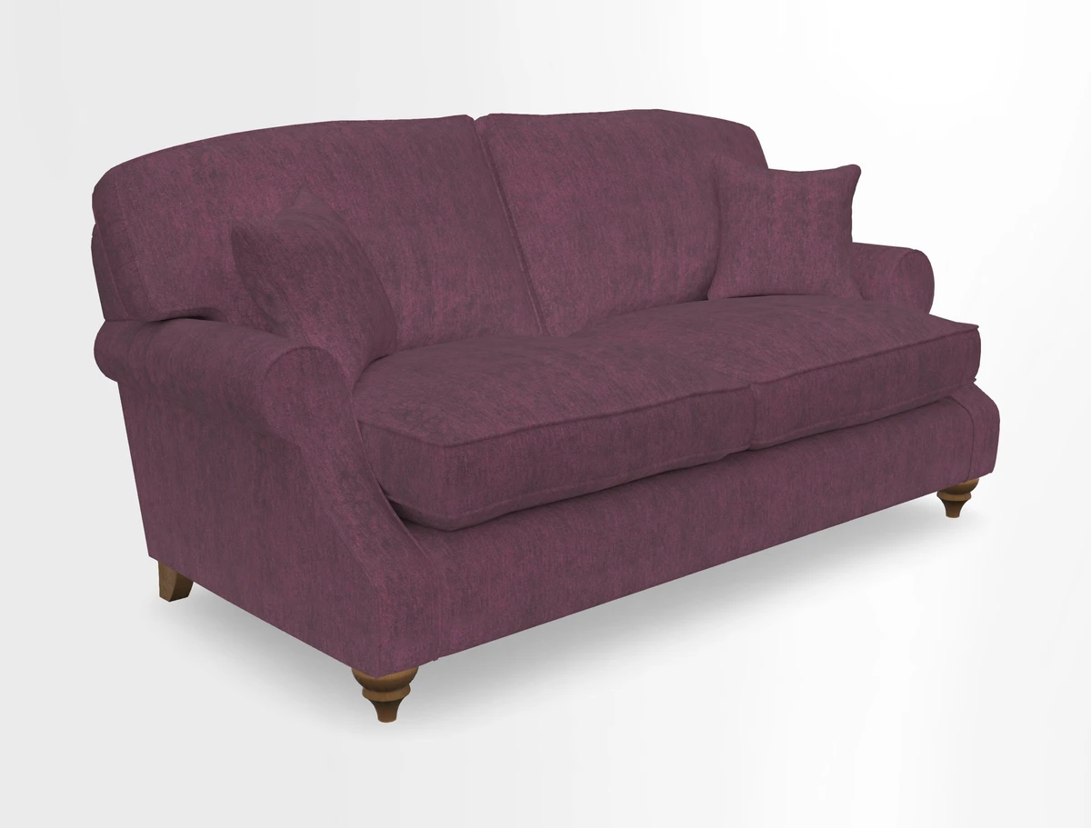 St Mawes 3 Seater Sofa in RHS Collection Gertrude Jekyll Trailing Vine Green-With-Scatters in Linwood Omega Velvet Hunter Green