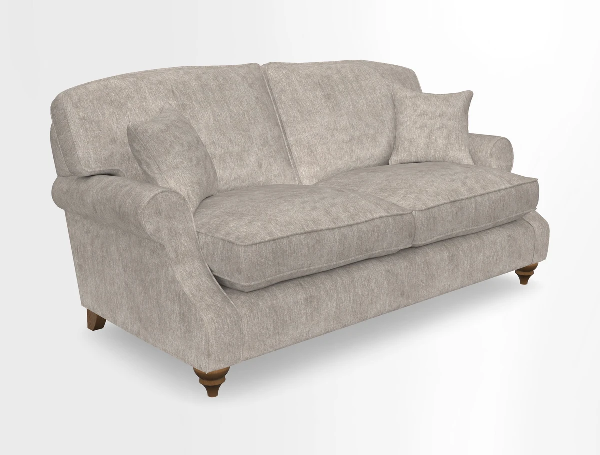 St Mawes 3 Seater Sofa in RHS Collection Gertrude Jekyll Trailing Vine Green-With-Scatters in Linwood Omega Velvet Hunter Green