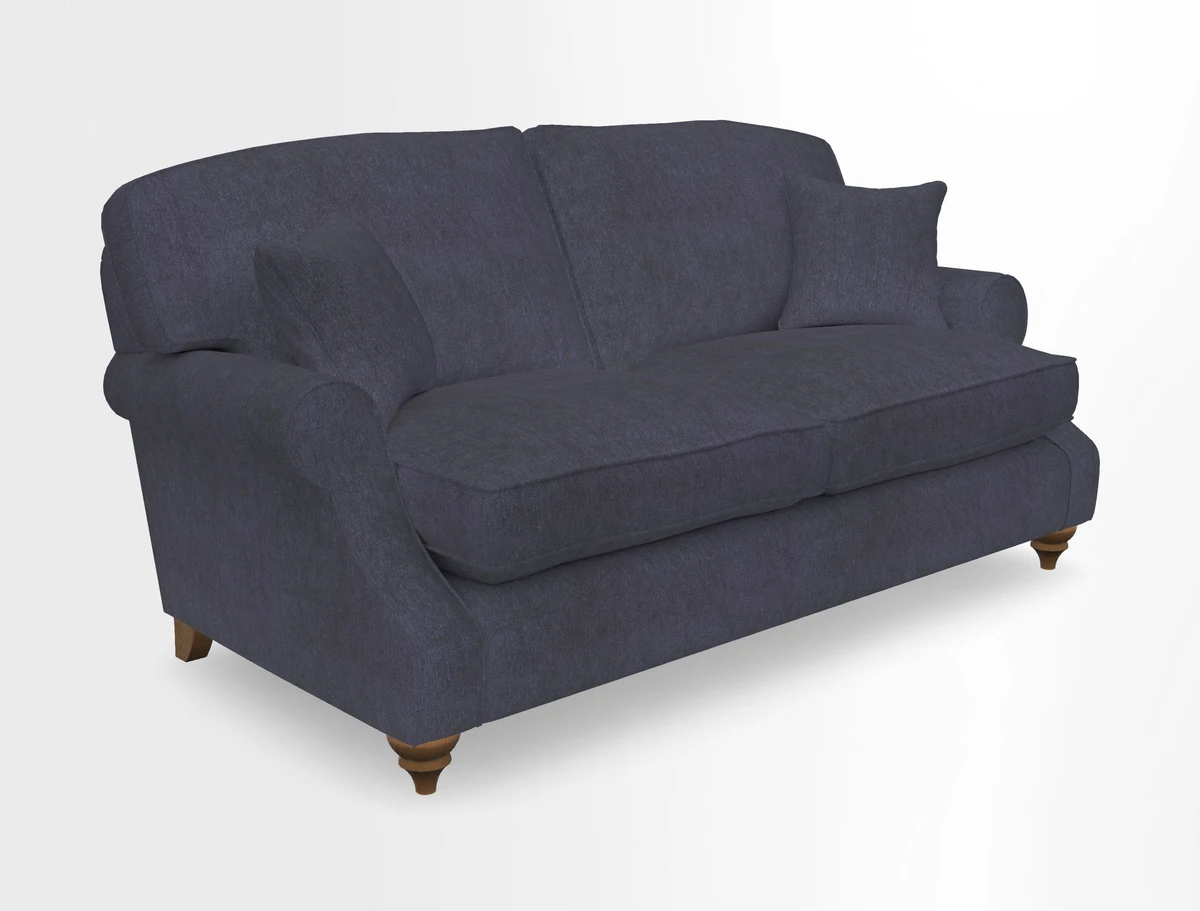 St Mawes 3 Seater Sofa in RHS Collection Gertrude Jekyll Trailing Vine Green-With-Scatters in Linwood Omega Velvet Hunter Green