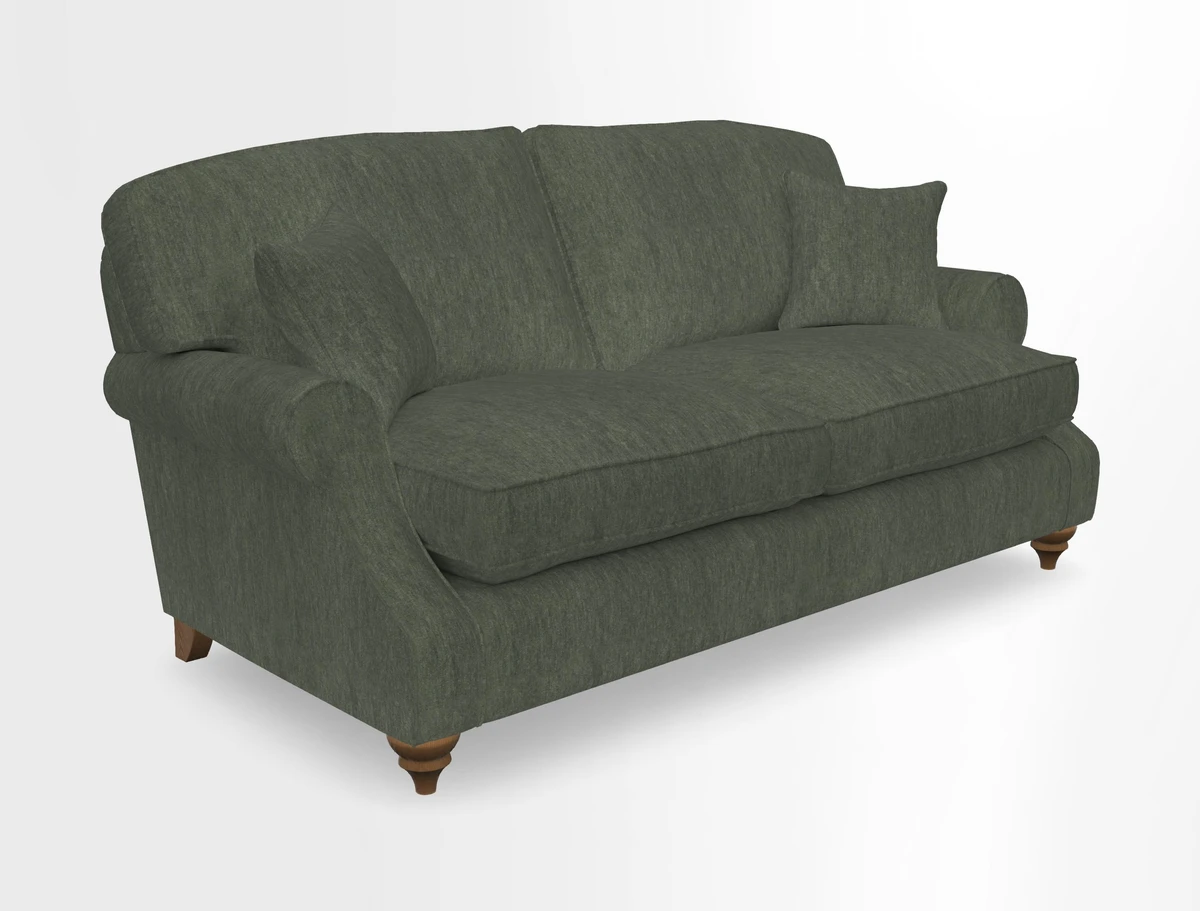 St Mawes 3 Seater Sofa in RHS Collection Gertrude Jekyll Trailing Vine Green-With-Scatters in Linwood Omega Velvet Hunter Green