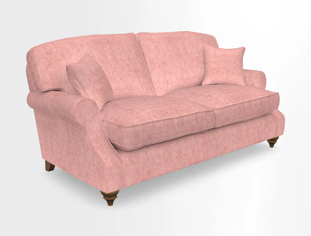 St Mawes 3 Seater Sofa in RHS Collection Gertrude Jekyll Trailing Vine Green-With-Scatters in Linwood Omega Velvet Hunter Green