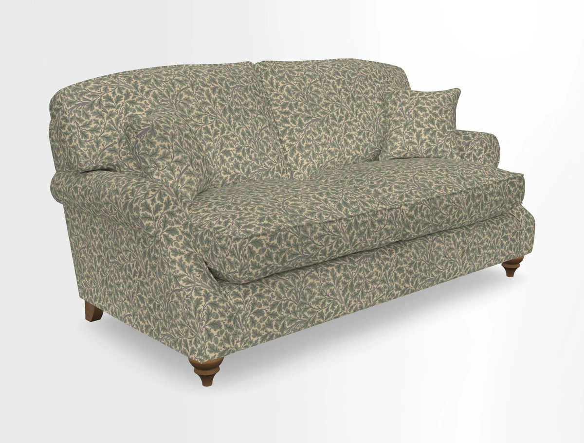 St Mawes 3 Seater Sofa in RHS Collection Gertrude Jekyll Trailing Vine Green-With-Scatters in Linwood Omega Velvet Hunter Green