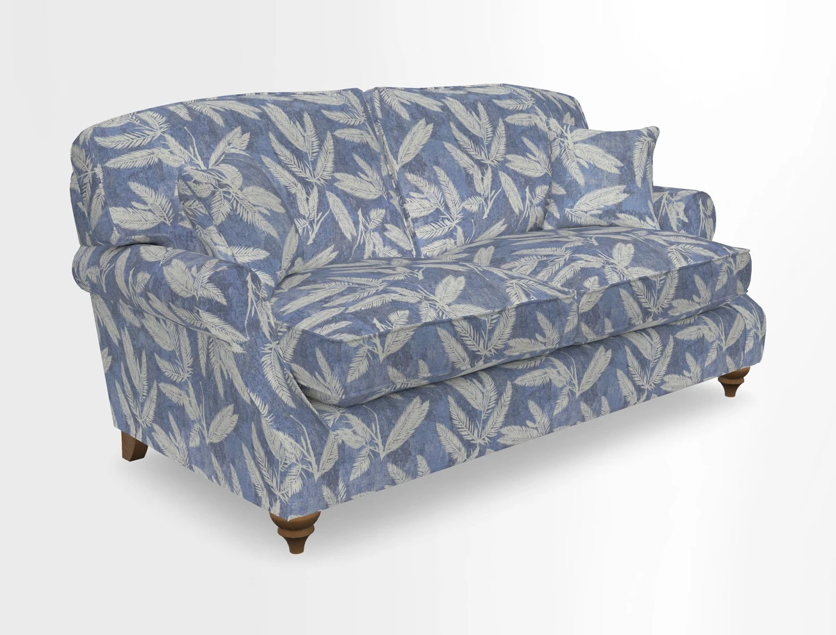 St Mawes 3 Seater Sofa in RHS Collection Gertrude Jekyll Trailing Vine Green-With-Scatters in Linwood Omega Velvet Hunter Green