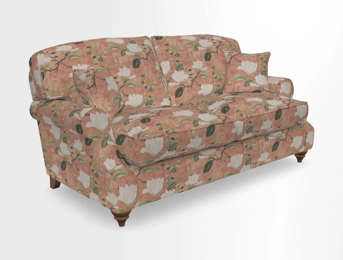 St Mawes 3 Seater Sofa in RHS Collection Gertrude Jekyll Trailing Vine Green-With-Scatters in Linwood Omega Velvet Hunter Green