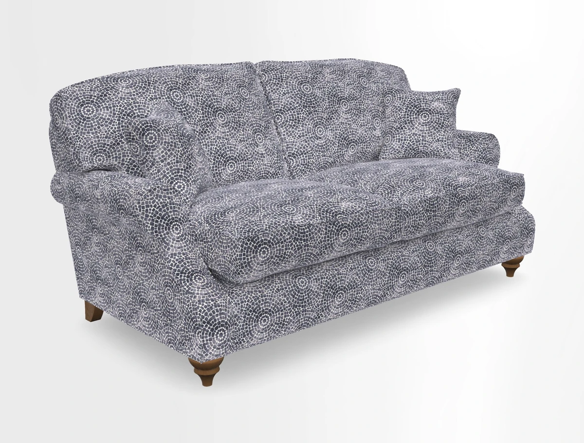 St Mawes 3 Seater Sofa in RHS Collection Gertrude Jekyll Trailing Vine Green-With-Scatters in Linwood Omega Velvet Hunter Green
