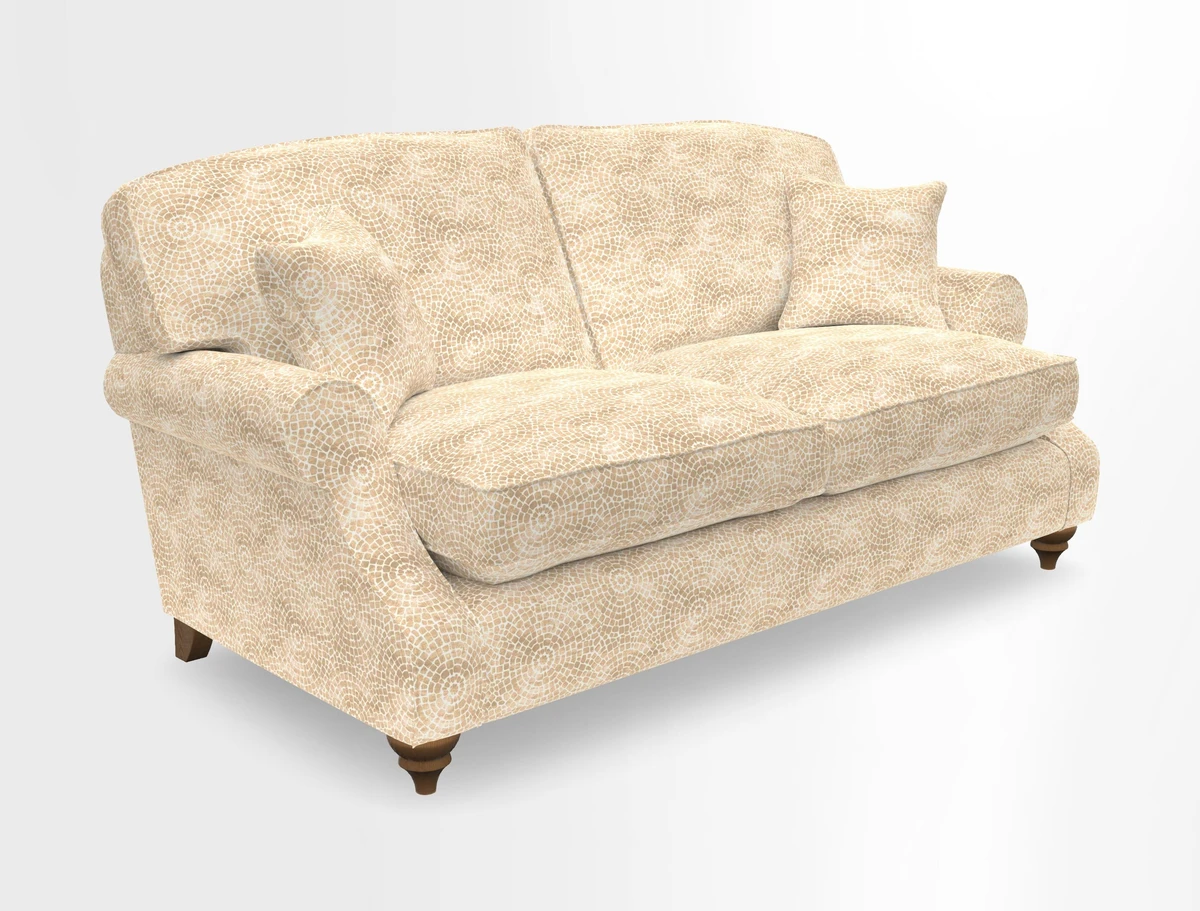 St Mawes 3 Seater Sofa in RHS Collection Gertrude Jekyll Trailing Vine Green-With-Scatters in Linwood Omega Velvet Hunter Green