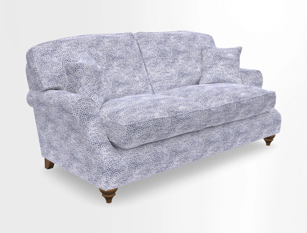 St Mawes 3 Seater Sofa in RHS Collection Gertrude Jekyll Trailing Vine Green-With-Scatters in Linwood Omega Velvet Hunter Green