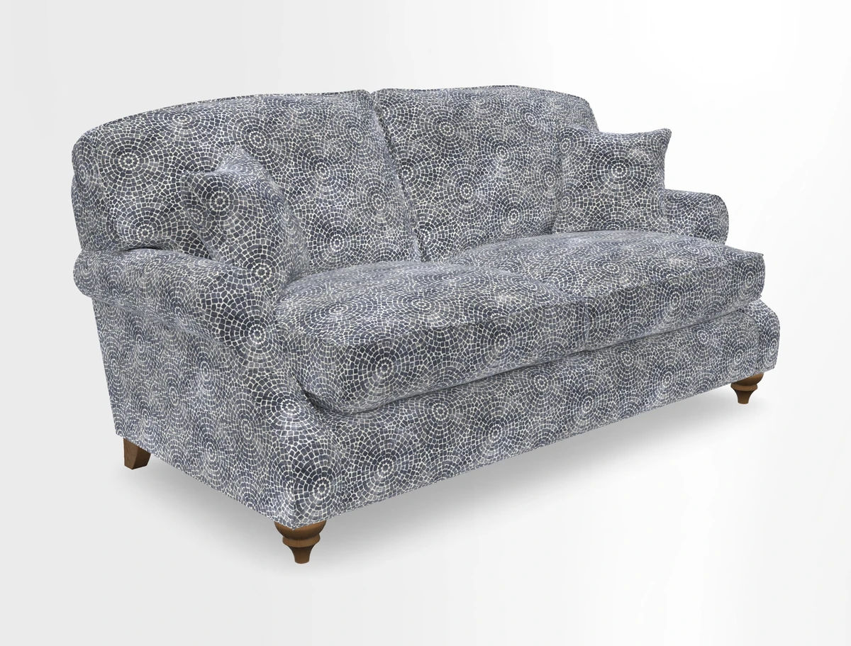 St Mawes 3 Seater Sofa in RHS Collection Gertrude Jekyll Trailing Vine Green-With-Scatters in Linwood Omega Velvet Hunter Green