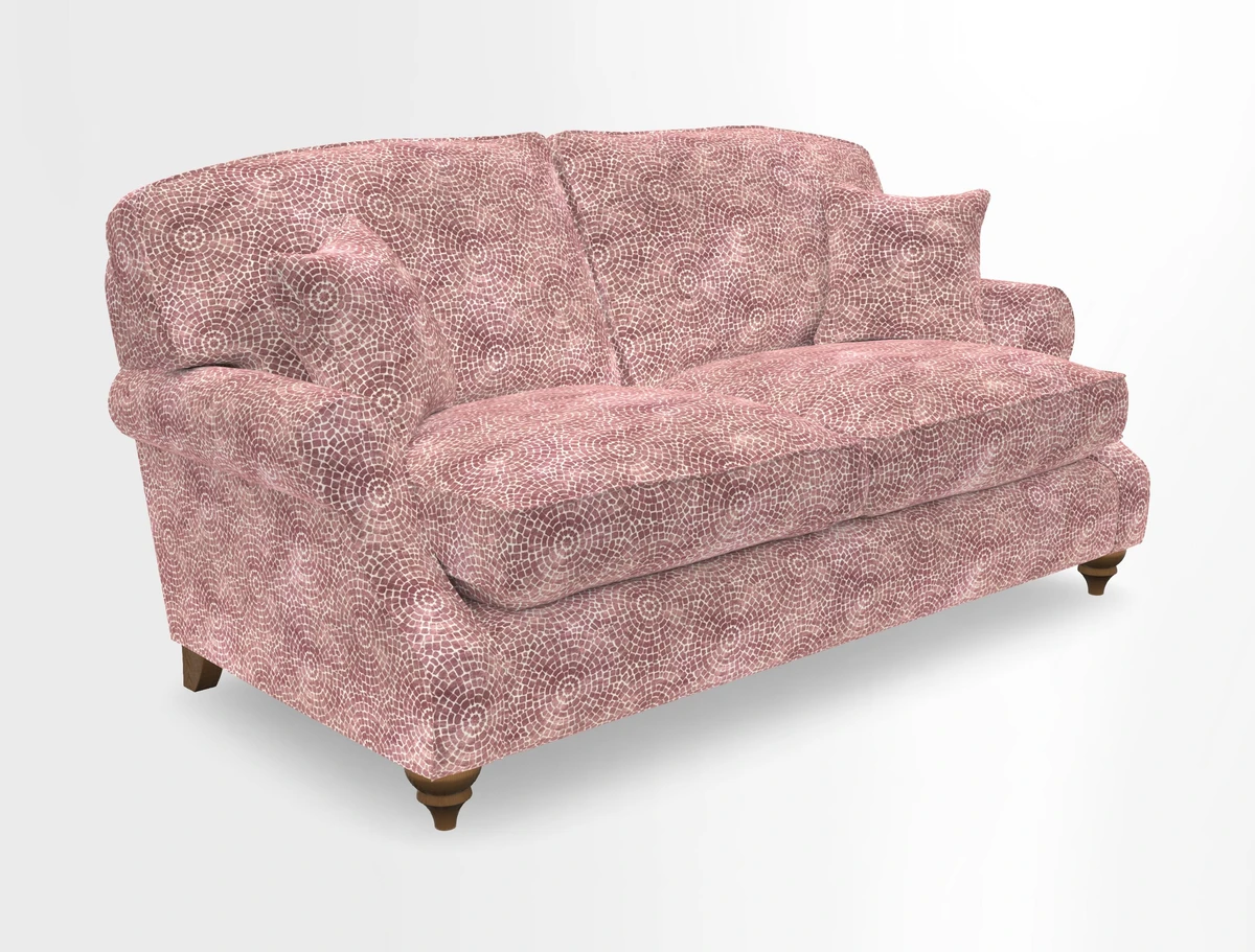 St Mawes 3 Seater Sofa in RHS Collection Gertrude Jekyll Trailing Vine Green-With-Scatters in Linwood Omega Velvet Hunter Green