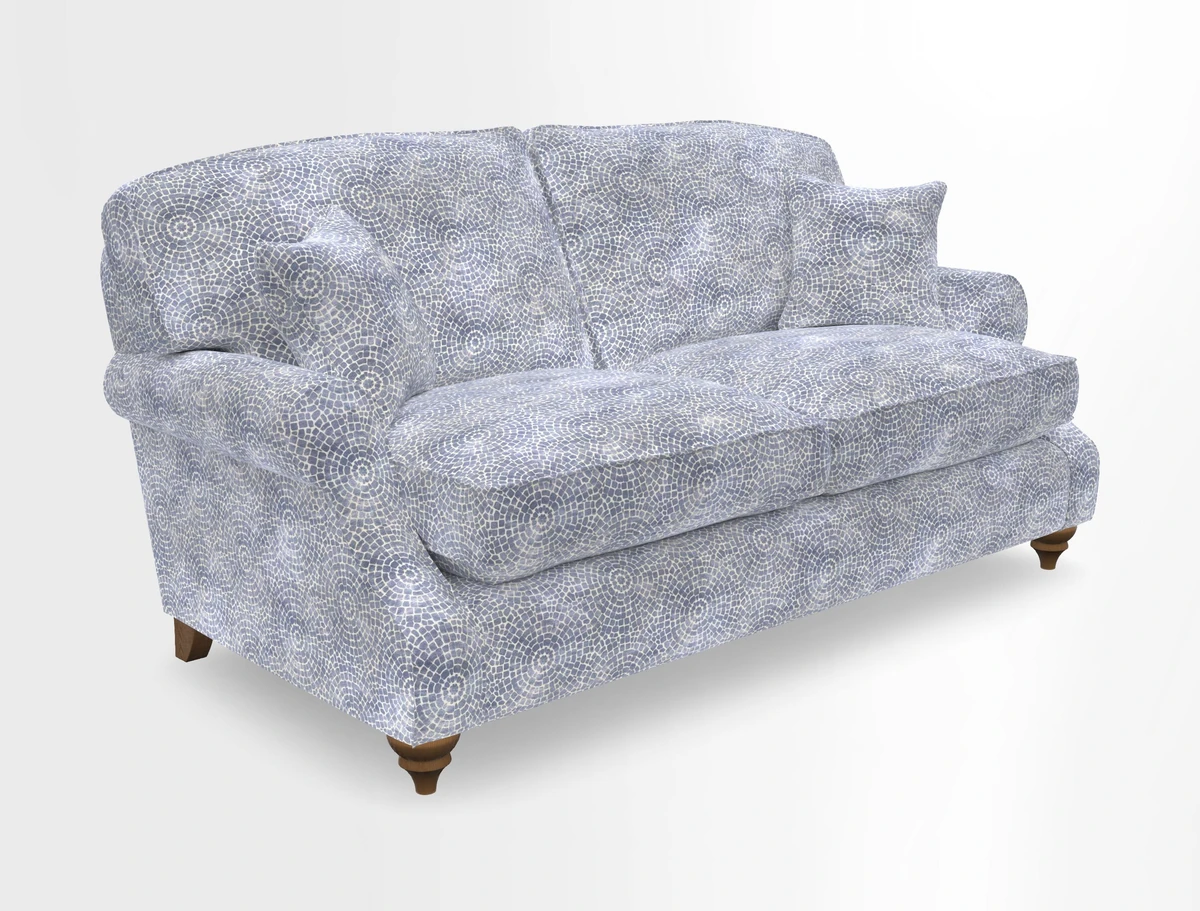 St Mawes 3 Seater Sofa in RHS Collection Gertrude Jekyll Trailing Vine Green-With-Scatters in Linwood Omega Velvet Hunter Green