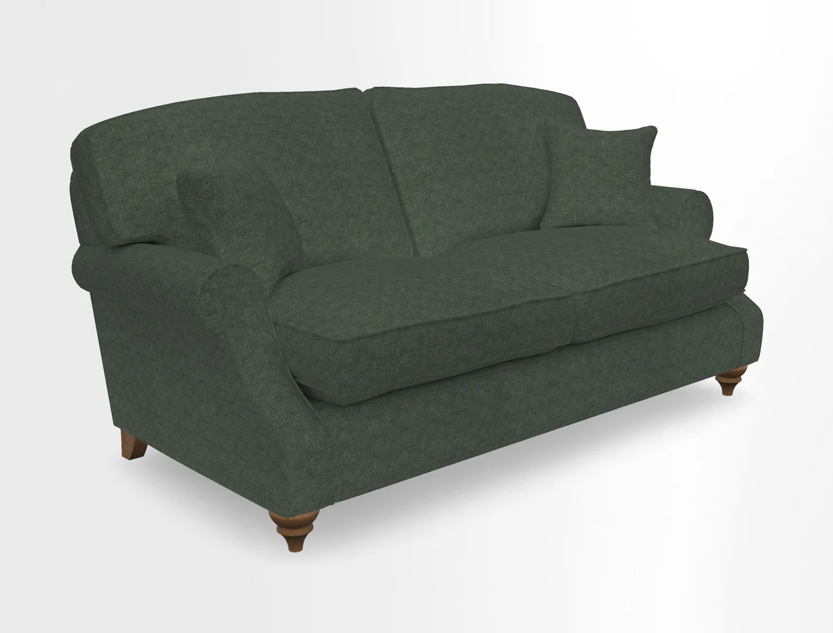 St Mawes 3 Seater Sofa in RHS Collection Gertrude Jekyll Trailing Vine Green-With-Scatters in Linwood Omega Velvet Hunter Green