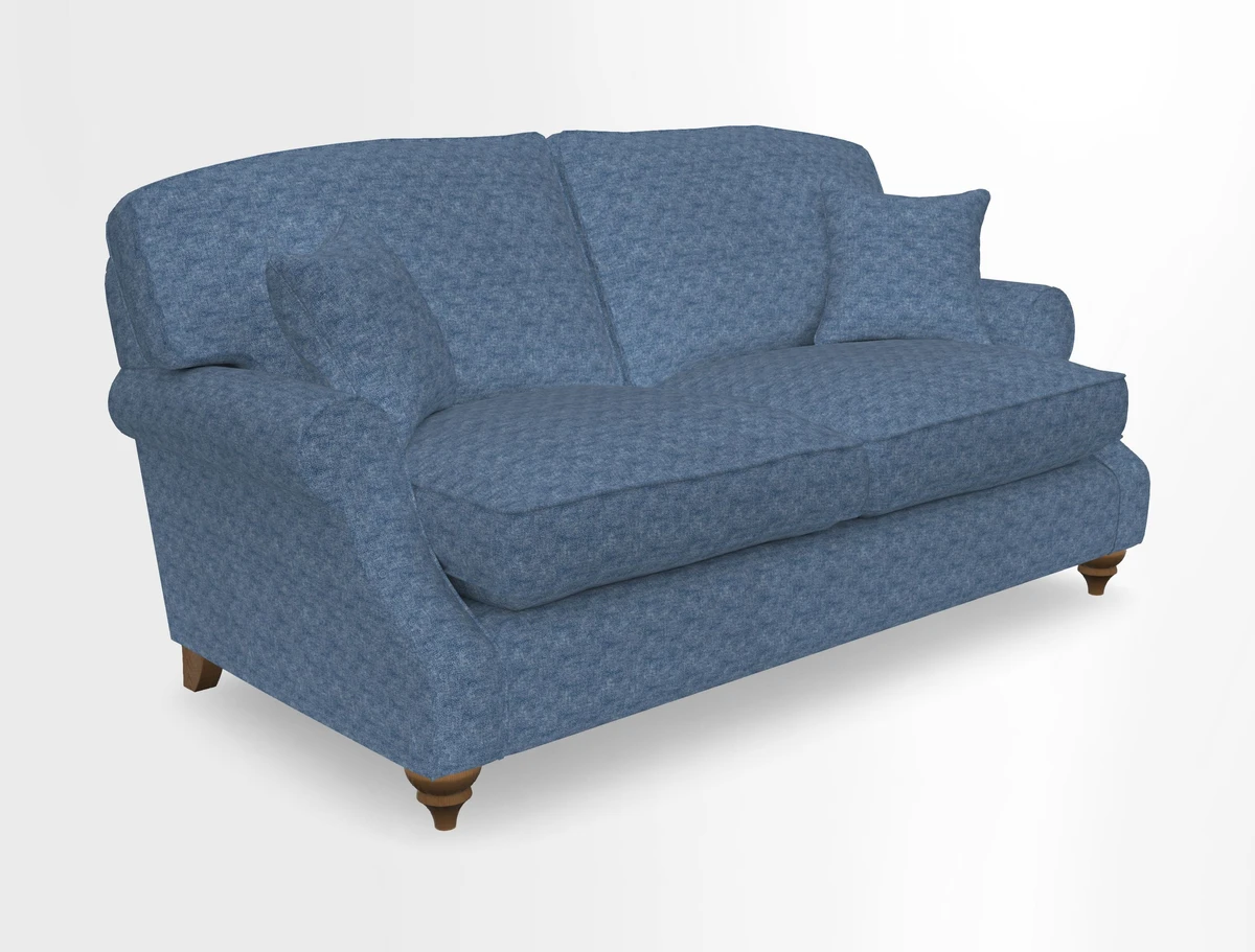 St Mawes 3 Seater Sofa in RHS Collection Gertrude Jekyll Trailing Vine Green-With-Scatters in Linwood Omega Velvet Hunter Green
