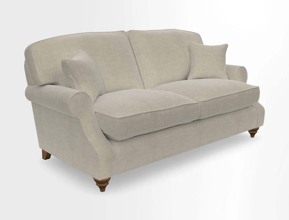 St Mawes 3 Seater Sofa in RHS Collection Gertrude Jekyll Trailing Vine Green-With-Scatters in Linwood Omega Velvet Hunter Green