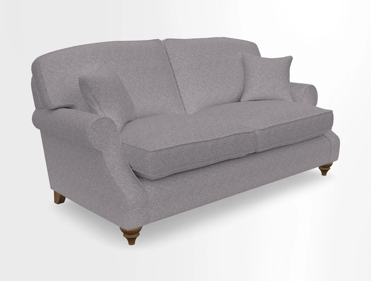 St Mawes 3 Seater Sofa in RHS Collection Gertrude Jekyll Trailing Vine Green-With-Scatters in Linwood Omega Velvet Hunter Green