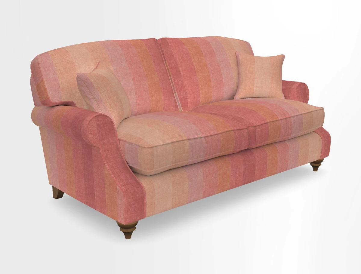 St Mawes 3 Seater Sofa in RHS Collection Gertrude Jekyll Trailing Vine Green-With-Scatters in Linwood Omega Velvet Hunter Green