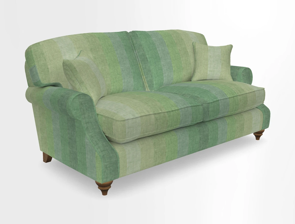 St Mawes 3 Seater Sofa in RHS Collection Gertrude Jekyll Trailing Vine Green-With-Scatters in Linwood Omega Velvet Hunter Green
