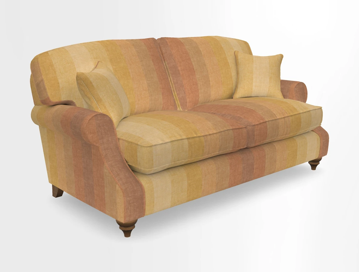 St Mawes 3 Seater Sofa in RHS Collection Gertrude Jekyll Trailing Vine Green-With-Scatters in Linwood Omega Velvet Hunter Green