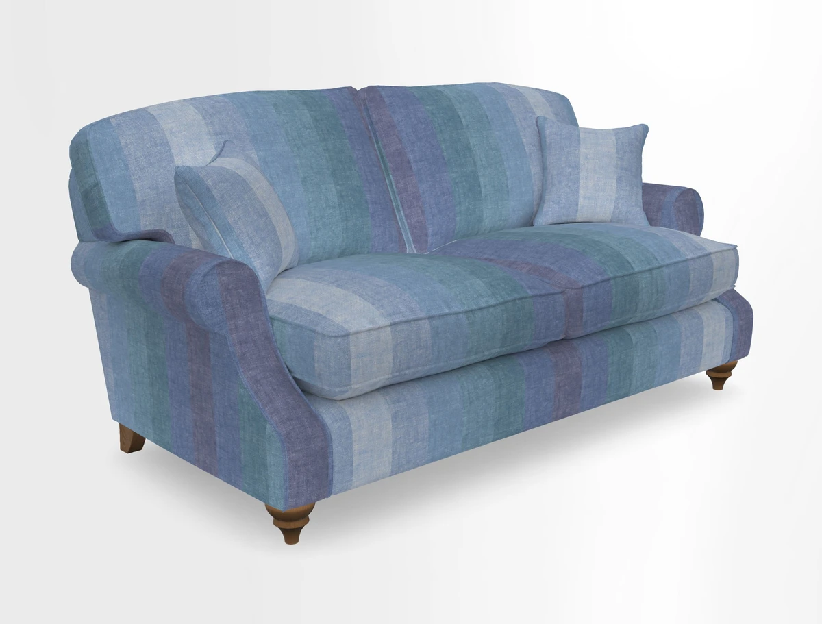 St Mawes 3 Seater Sofa in RHS Collection Gertrude Jekyll Trailing Vine Green-With-Scatters in Linwood Omega Velvet Hunter Green