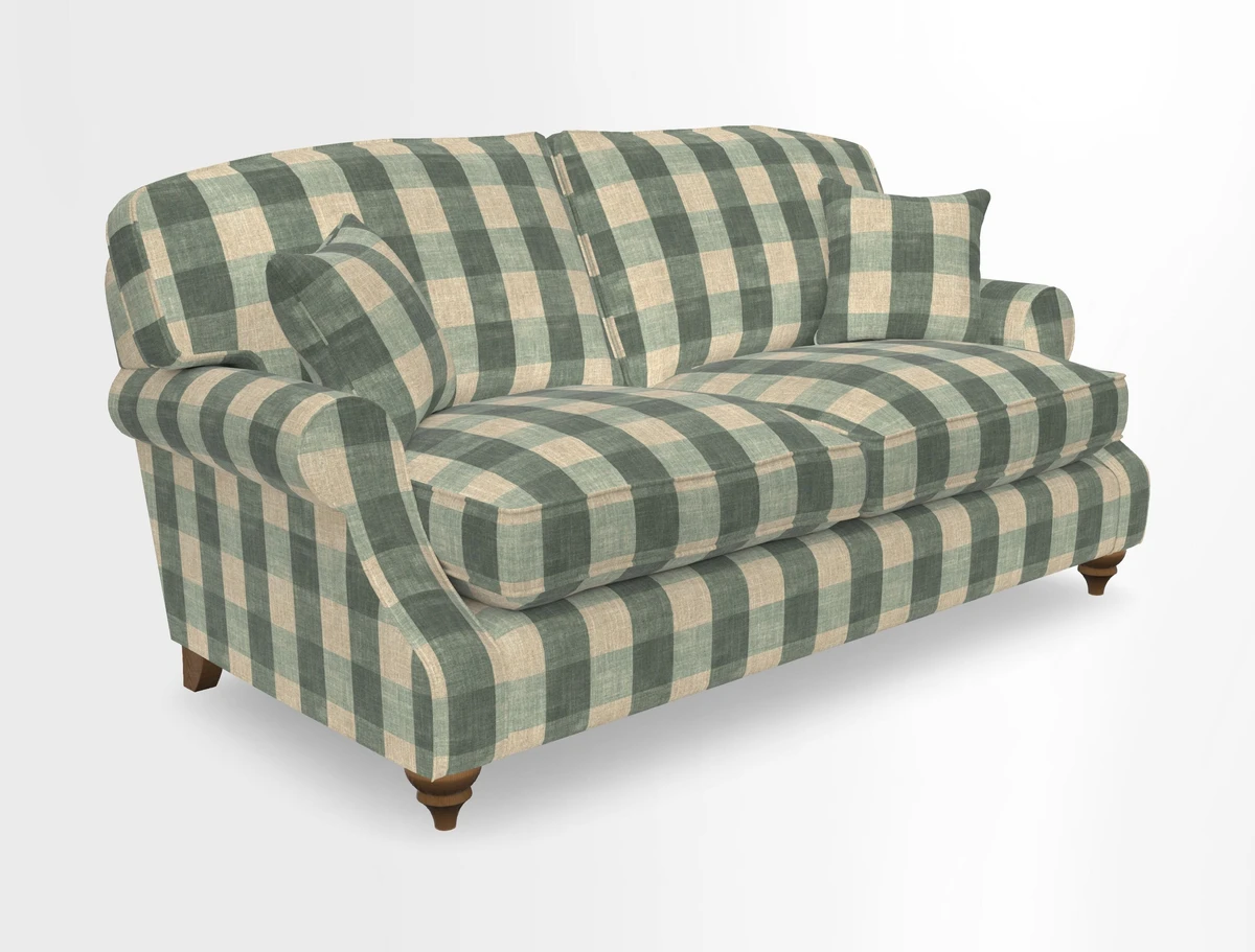 St Mawes 3 Seater Sofa in RHS Collection Gertrude Jekyll Trailing Vine Green-With-Scatters in Linwood Omega Velvet Hunter Green