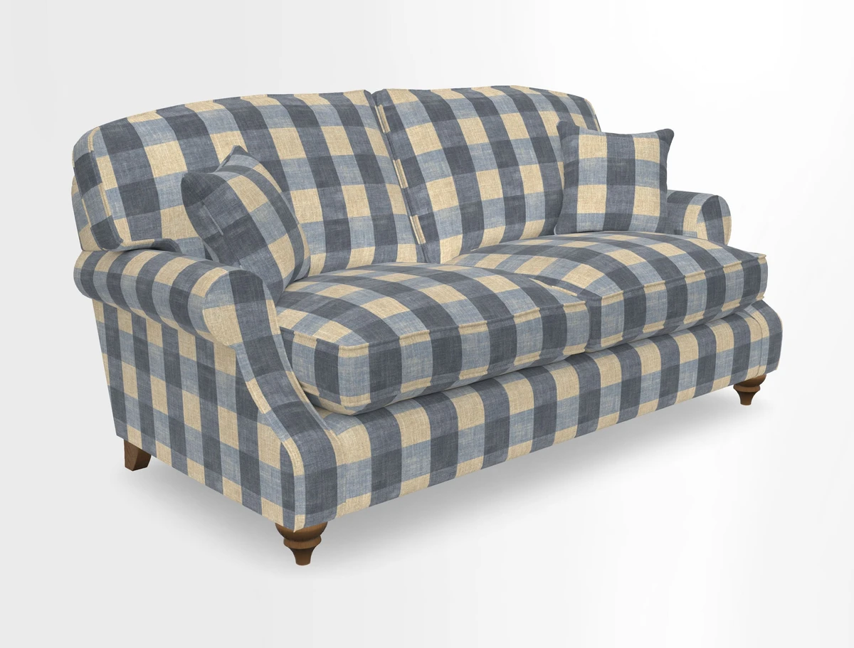 St Mawes 3 Seater Sofa in RHS Collection Gertrude Jekyll Trailing Vine Green-With-Scatters in Linwood Omega Velvet Hunter Green