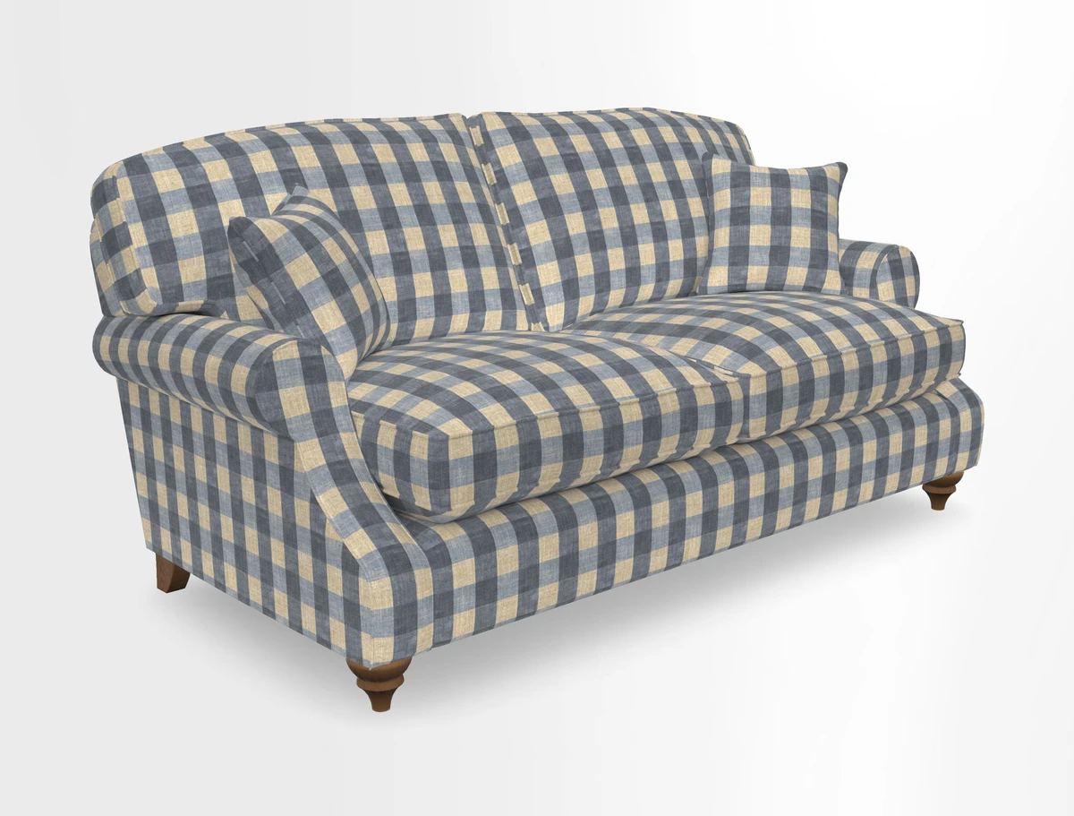 St Mawes 3 Seater Sofa in RHS Collection Gertrude Jekyll Trailing Vine Green-With-Scatters in Linwood Omega Velvet Hunter Green