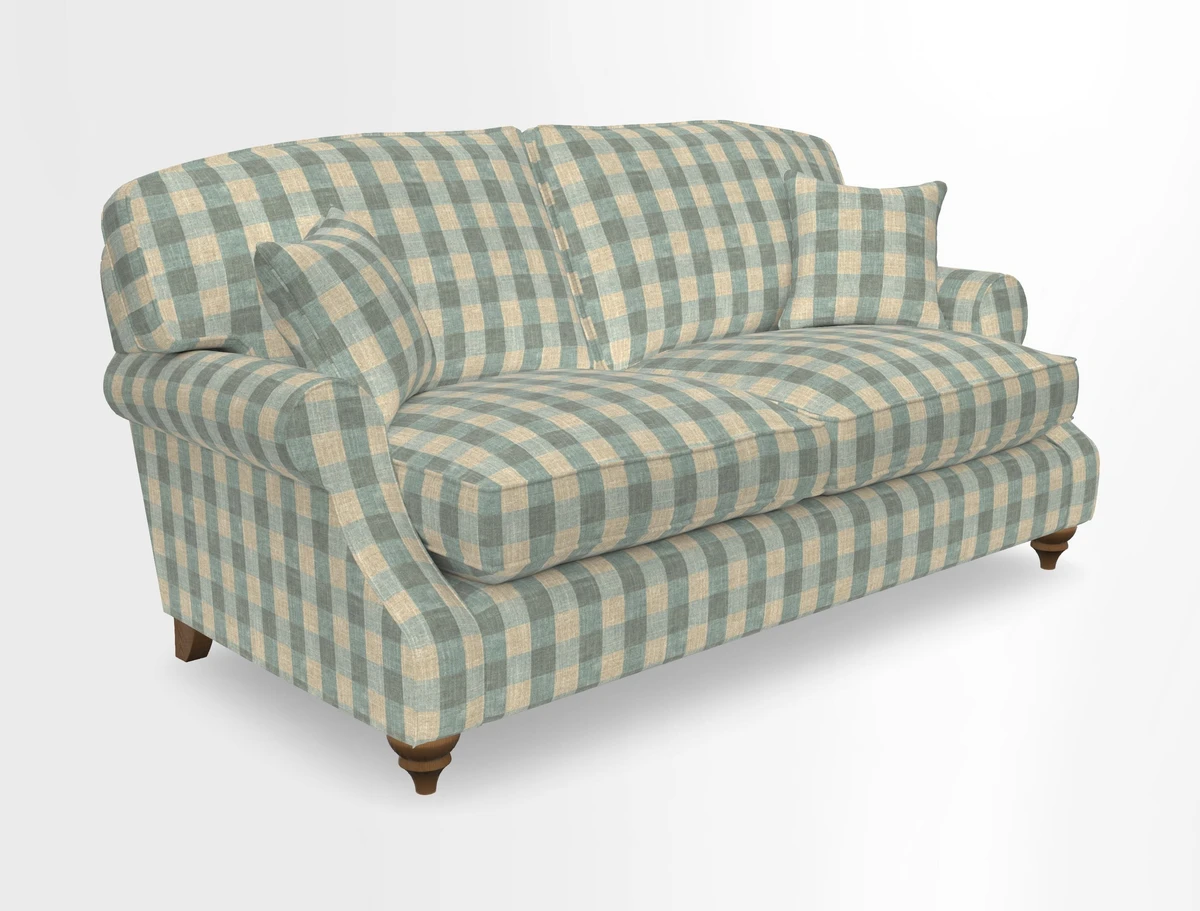 St Mawes 3 Seater Sofa in RHS Collection Gertrude Jekyll Trailing Vine Green-With-Scatters in Linwood Omega Velvet Hunter Green
